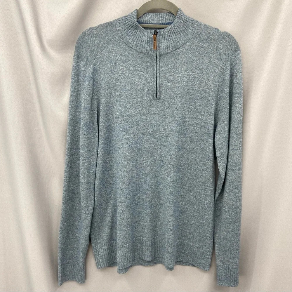 Smartwool Pullover 1/4 Zip Mock Neck Light Blue Sweater Mens US Size Large